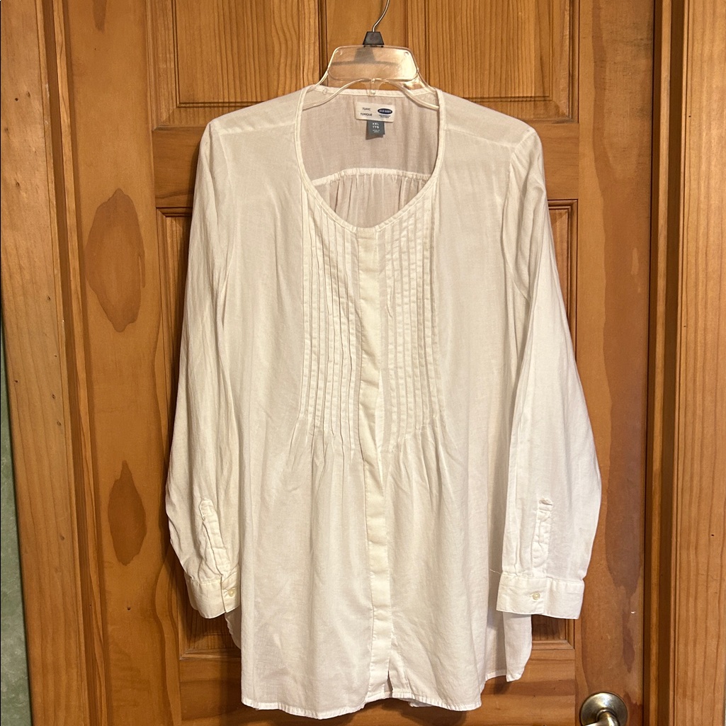 Women’s Old Navy Flowy Tunic Button And Pleated Front Off White Size Xxl